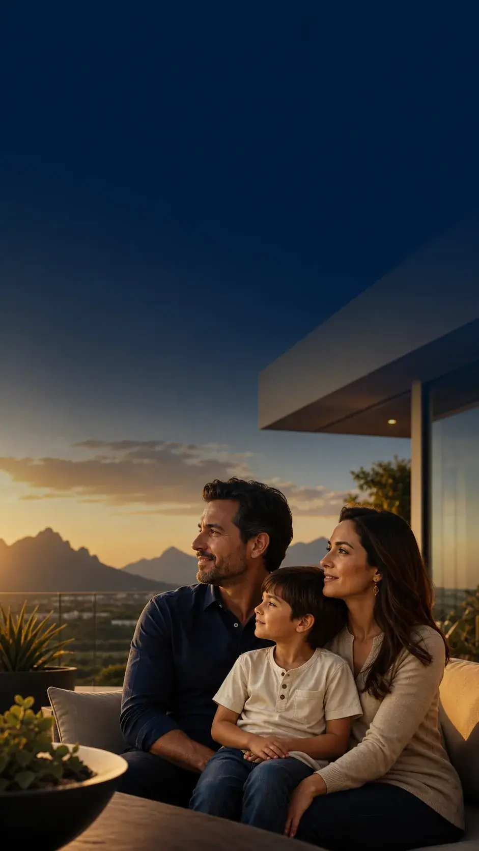 Familia observando su futuro con confianza
